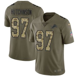 Finest Lions #97 Aidan Hutchinson Olive/Camo Youth Stitched NFL Limited 2017 Salute To Service Jersey