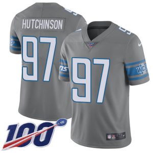 Superior Lions #97 Aidan Hutchinson Gray Youth Stitched NFL Limited Rush 100th Season Jersey