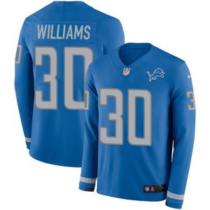 Gorgeous Lions #30 Jamaal Williams Blue Team Color Youth Stitched NFL Limited Therma Long Sleeve Jersey