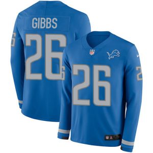 Premium Lions #26 Jahmyr Gibbs Blue Team Color Youth Stitched NFL Limited Therma Long Sleeve Jersey