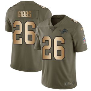 Premium Lions #26 Jahmyr Gibbs Olive/Gold Youth Stitched NFL Limited 2017 Salute To Service Jersey