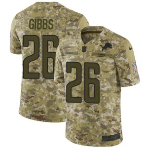 Superb Lions #26 Jahmyr Gibbs Camo Youth Stitched NFL Limited 2018 Salute To Service Jersey
