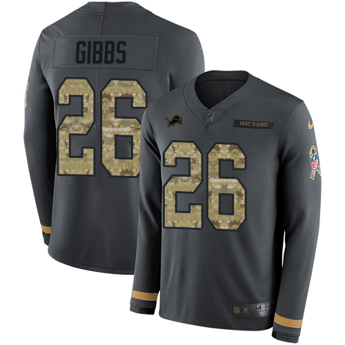 High quality Lions #26 Jahmyr Gibbs Anthracite Salute to Service Youth Stitched NFL Limited Therma Long Sleeve Jersey