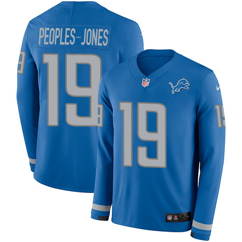 Exquisite Lions #19 Donovan Peoples-Jones Blue Team Color Youth Stitched NFL Limited Therma Long Sleeve Jersey