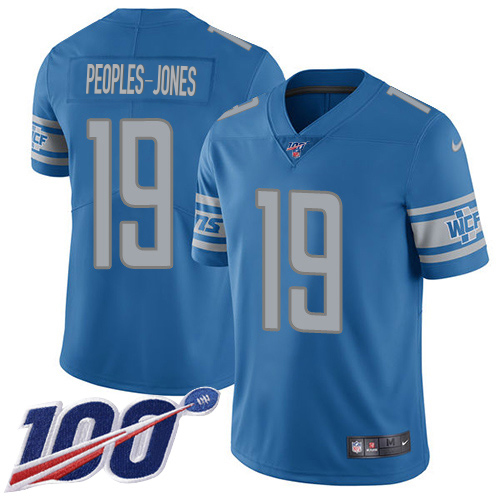 Gorgeous Lions #19 Donovan Peoples-Jones Blue Team Color Youth Stitched NFL 100th Season Vapor Untouchable Limited Jersey