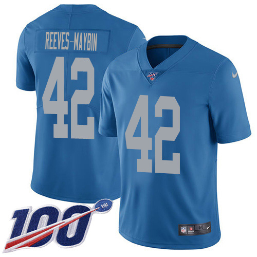Finest Lions #42 Jalen Reeves-Maybin Blue Throwback Youth Stitched NFL 100th Season Vapor Untouchable Limited Jersey