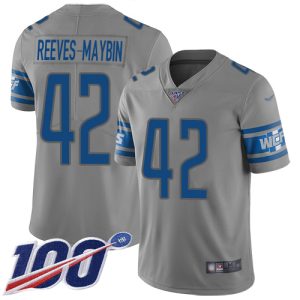 Finest Lions #42 Jalen Reeves-Maybin Gray Youth Stitched NFL Limited Inverted Legend 100th Season Jersey