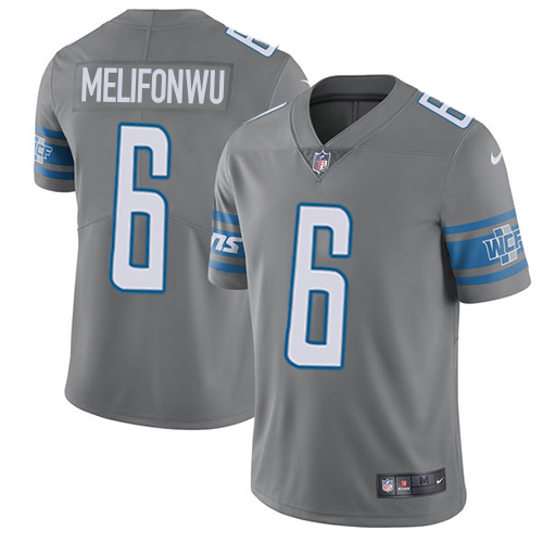 High quality Lions #6 Ifeatu Melifonwu Gray Youth Stitched NFL Limited Rush Jersey