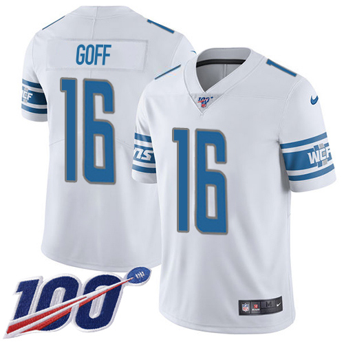 Premium Lions #16 Jared Goff White Youth Stitched NFL 100th Season Vapor Untouchable Limited Jersey
