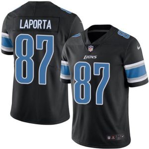 Outstanding Lions #87 Sam LaPorta Black Youth Stitched NFL Limited Rush Jersey