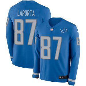 Exceptional Lions #87 Sam LaPorta Blue Team Color Youth Stitched NFL Limited Therma Long Sleeve Jersey
