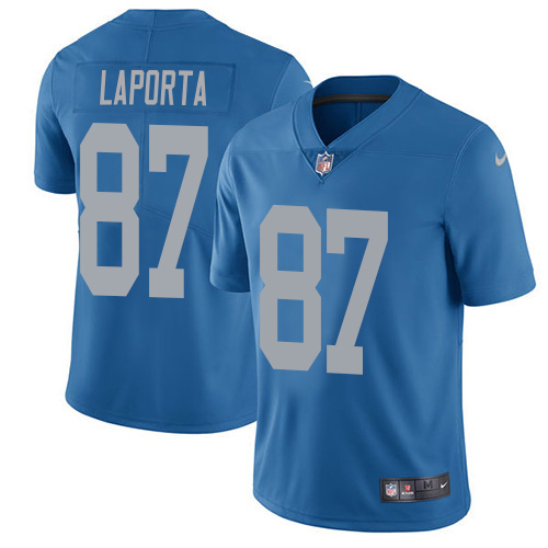 Marvelous Lions #87 Sam LaPorta Blue Throwback Youth Stitched NFL Vapor Untouchable Limited Jersey