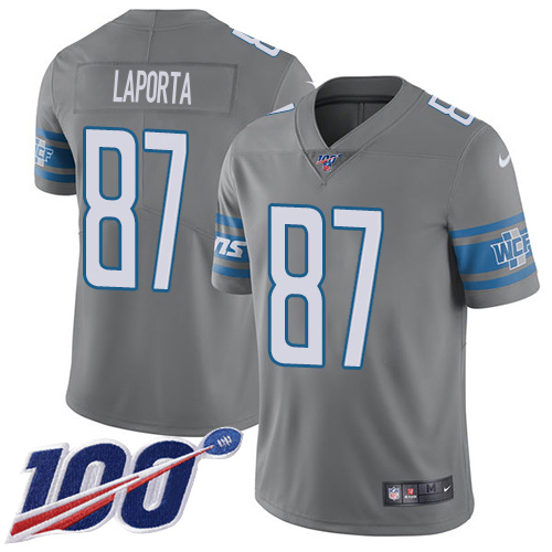 Exceptional Lions #87 Sam LaPorta Gray Youth Stitched NFL Limited Rush 100th Season Jersey