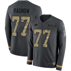 Finest Lions #77 Frank Ragnow Anthracite Salute to Service Youth Stitched NFL Limited Therma Long Sleeve Jersey