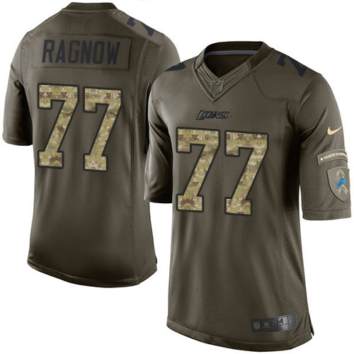 Premium Lions #77 Frank Ragnow Green Youth Stitched NFL Limited 2015 Salute to Service Jersey