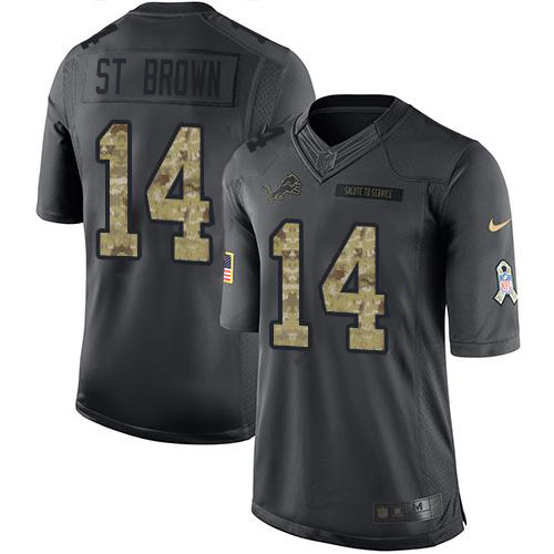 Gorgeous Lions #14 Amon-Ra St. Brown Black Youth Stitched NFL Limited 2016 Salute to Service Jersey