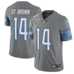 High quality Lions #14 Amon-Ra St. Brown Gray Youth Stitched NFL Limited Rush Jersey