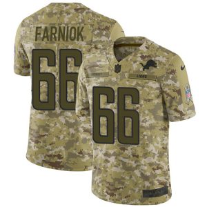 Marvelous Lions #66 Matt Farniok Camo Youth Stitched NFL Limited 2018 Salute To Service Jersey