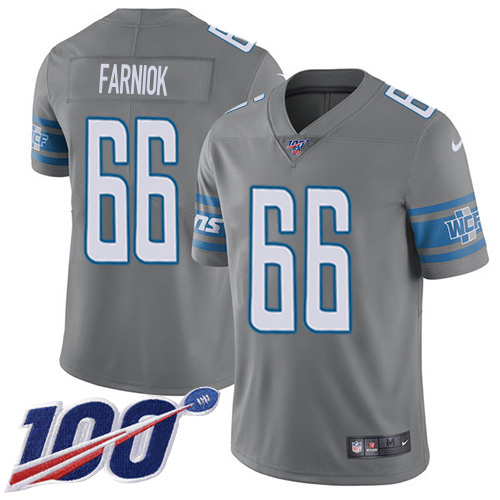 Exceptional Lions #66 Matt Farniok Gray Youth Stitched NFL Limited Rush 100th Season Jersey