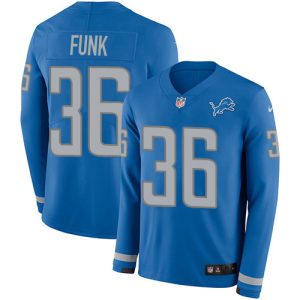 High quality Lions #36 Jake Funk Blue Team Color Youth Stitched NFL Limited Therma Long Sleeve Jersey