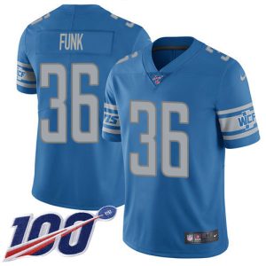 Premium Lions #36 Jake Funk Blue Team Color Youth Stitched NFL 100th Season Vapor Untouchable Limited Jersey