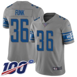 Exquisite Lions #36 Jake Funk Gray Youth Stitched NFL Limited Inverted Legend 100th Season Jersey