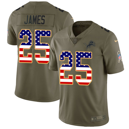 High quality Lions #25 Craig James Olive/USA Flag Youth Stitched NFL Limited 2017 Salute To Service Jersey