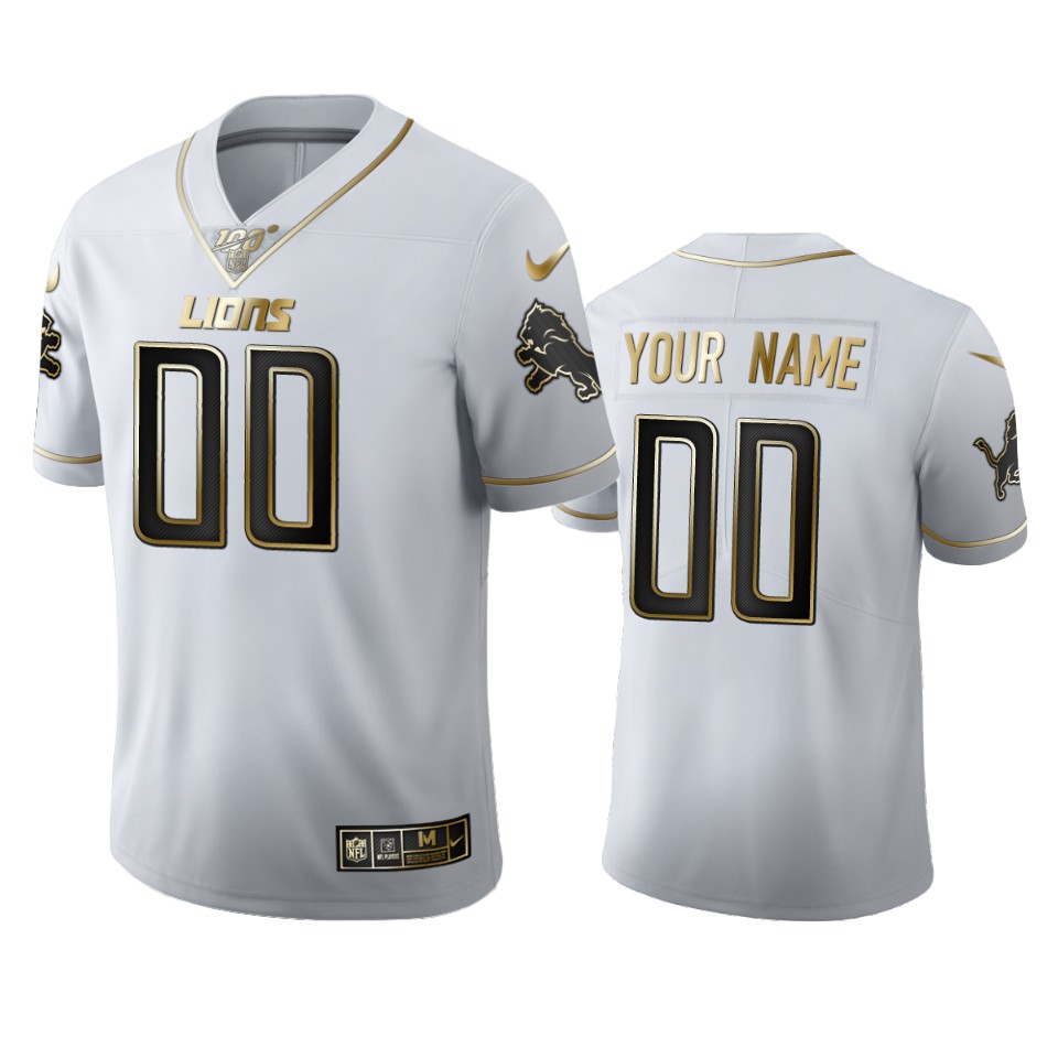 Finest Detroit Lions Custom Men's White Golden Edition Vapor Limited NFL 100 Jersey
