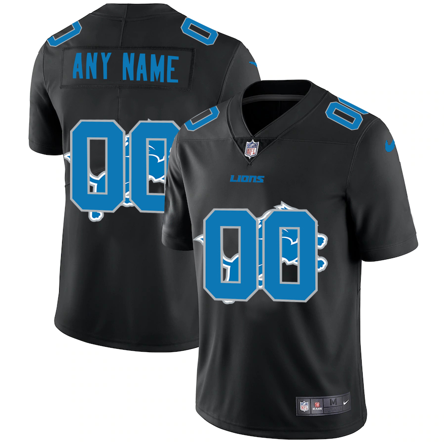 Premium Detroit Lions Custom Men's Team Logo Dual Overlap Limited NFL Jersey Black