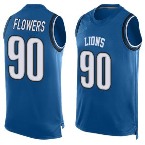 High quality Lions #90 Trey Flowers Blue Team Color Men's Stitched NFL Limited Tank Top Jersey