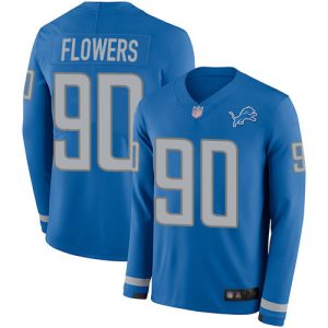 High quality Lions #90 Trey Flowers Blue Team Color Men's Stitched NFL Limited Therma Long Sleeve Jersey