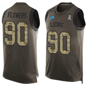 Premium Lions #90 Trey Flowers Green Men's Stitched NFL Limited Salute To Service Tank Top Jersey
