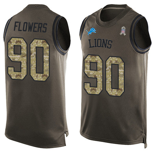 Premium Lions #90 Trey Flowers Green Men's Stitched NFL Limited Salute To Service Tank Top Jersey