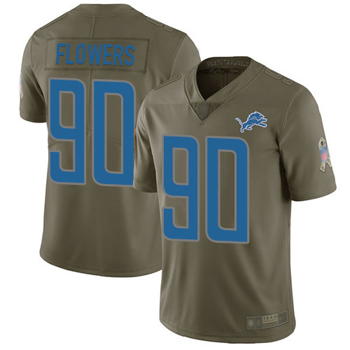 Premium Lions #90 Trey Flowers Olive Men's Stitched NFL Limited 2017 Salute to Service Jersey