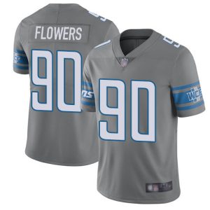 Premium Lions #90 Trey Flowers Gray Men's Stitched NFL Limited Rush Jersey