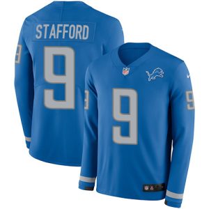 Superb Lions #9 Matthew Stafford Blue Team Color Men's Stitched NFL Limited Therma Long Sleeve Jersey