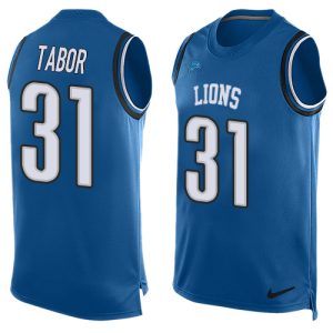 Premium Lions #31 Teez Tabor Blue Team Color Men's Stitched NFL Limited Tank Top Jersey