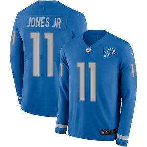 Premium Lions #11 Marvin Jones Jr Blue Team Color Men's Stitched NFL Limited Therma Long Sleeve Jersey