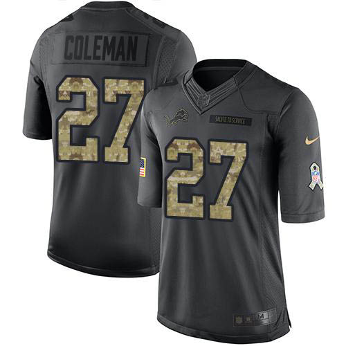 High quality Lions #27 Justin Coleman Black Men's Stitched NFL Limited 2016 Salute To Service Jersey