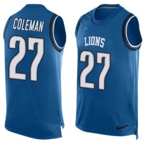Marvelous Lions #27 Justin Coleman Blue Team Color Men's Stitched NFL Limited Tank Top Jersey