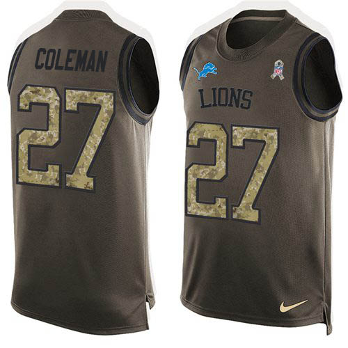 Finest Lions #27 Justin Coleman Green Men's Stitched NFL Limited Salute To Service Tank Top Jersey