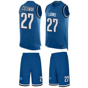 Exceptional Lions #27 Justin Coleman Blue Team Color Men's Stitched NFL Limited Tank Top Suit Jersey