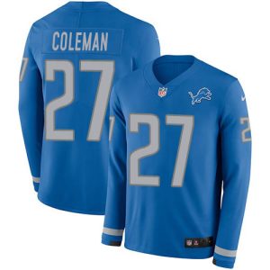High quality Lions #27 Justin Coleman Blue Team Color Men's Stitched NFL Limited Therma Long Sleeve Jersey