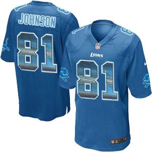 Finest Lions #81 Calvin Johnson Blue Team Color Men's Stitched NFL Limited Strobe Jersey