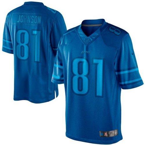 Finest Lions #81 Calvin Johnson Blue Men's Stitched NFL Drenched Limited Jersey