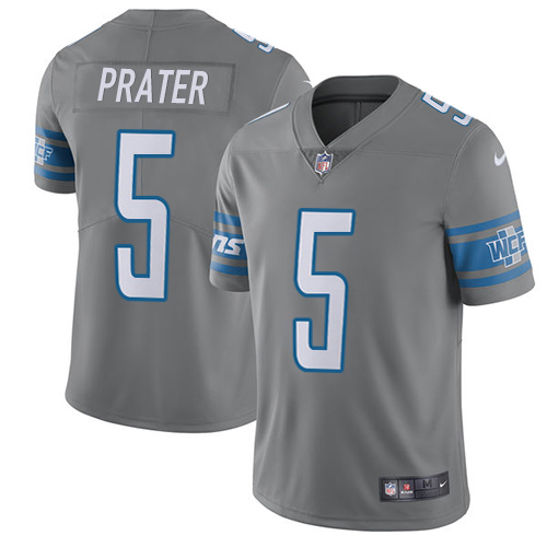 Outstanding Lions #5 Matt Prater Gray Men's Stitched NFL Limited Rush Jersey