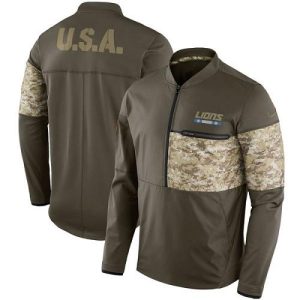 Superb Men's Detroit Lions Olive Salute to Service Sideline Hybrid Half-Zip Pullover Jacket