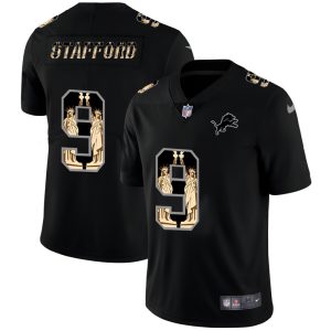 Exceptional Detroit Lions #9 Matthew Stafford Carbon Black Vapor Statue Of Liberty Limited NFL Jersey