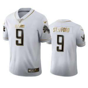 Gorgeous Detroit Lions #9 Matthew Stafford Men's White Golden Edition Vapor Limited NFL 100 Jersey