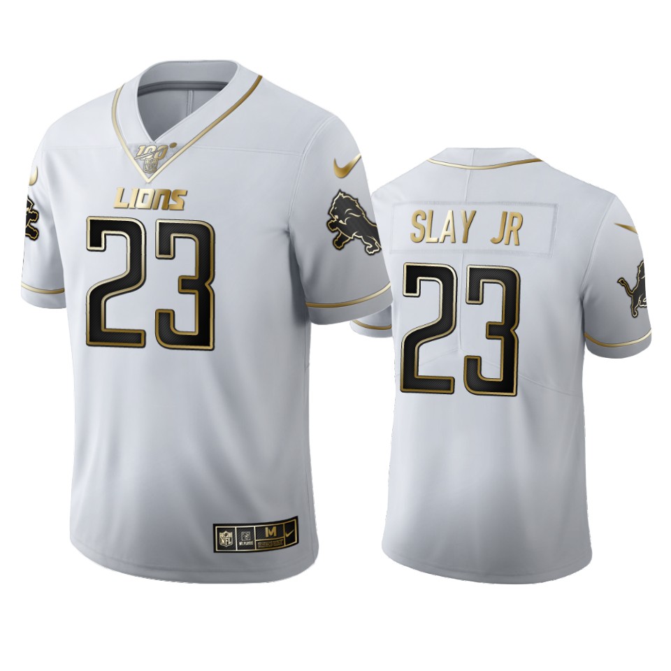 Premium Detroit Lions #23 Darius Slay Jr Men's White Golden Edition Vapor Limited NFL 100 Jersey